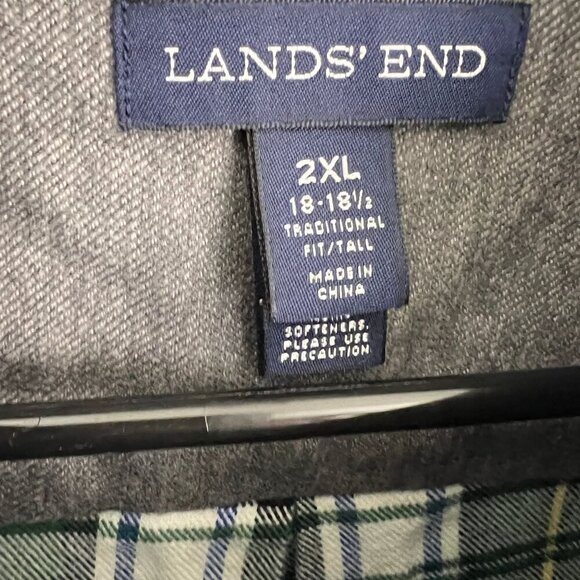 Lands' End Mens Flannel Shirt Traditional Fit 2XL Tall  18-18 1/2 NEW Green Blue - Picture 3 of 4